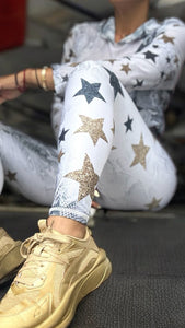 Sport Set white Snake with stars golg - legging and Mesh