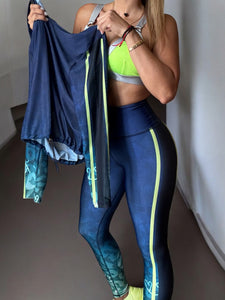 Sport set Blue Navy and neón supplex - legging and Mesh