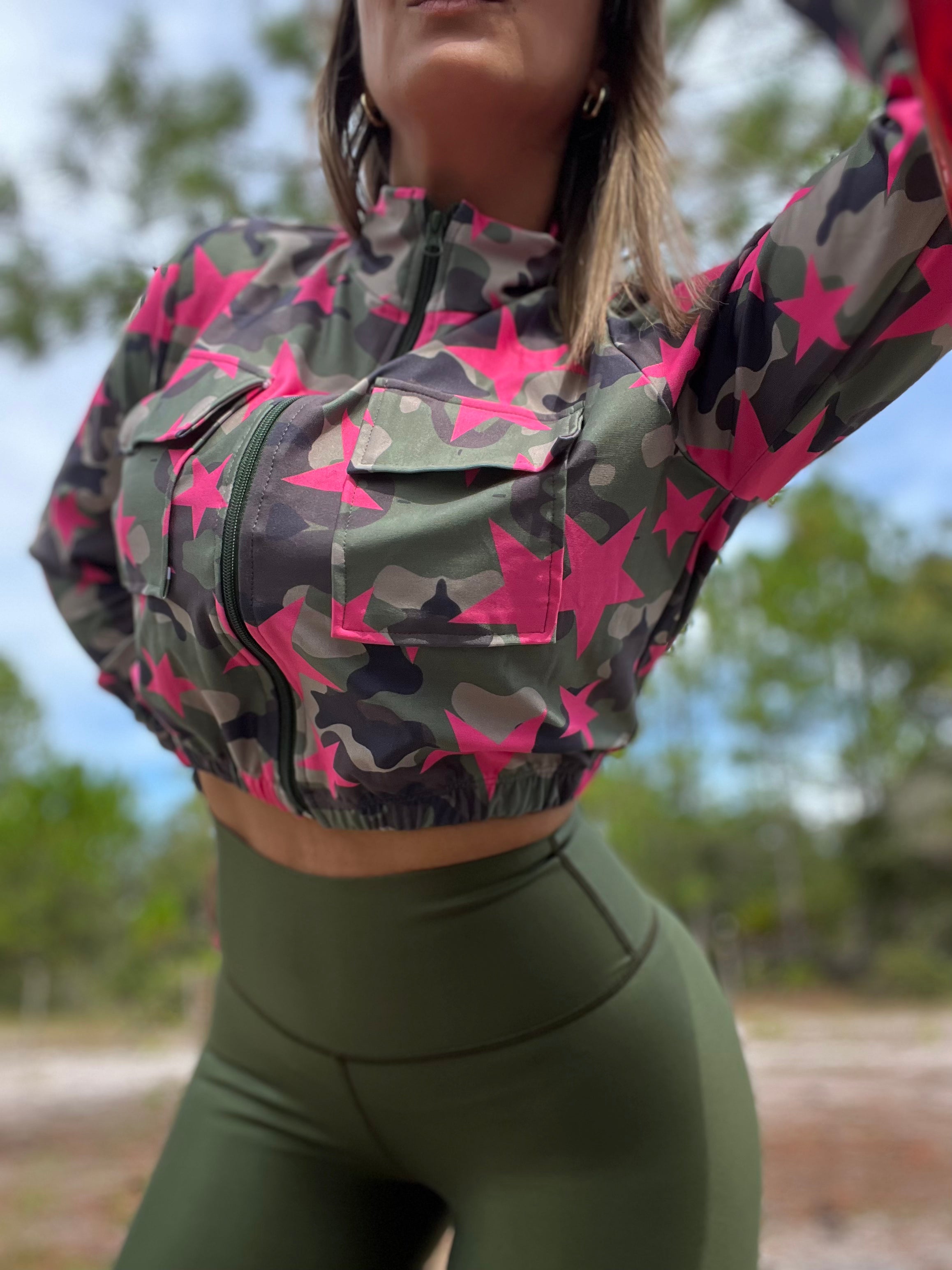 Military jacket stars pink - supplex
