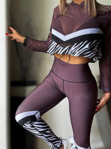 Sport Set Brown with zebra -Legging with mesh