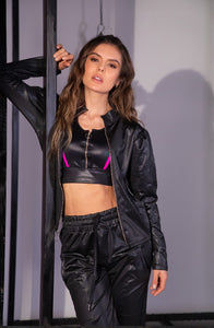 Crop top olympic basic with zipper- effect leather