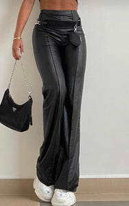Legging Wide boot Black effect leather
