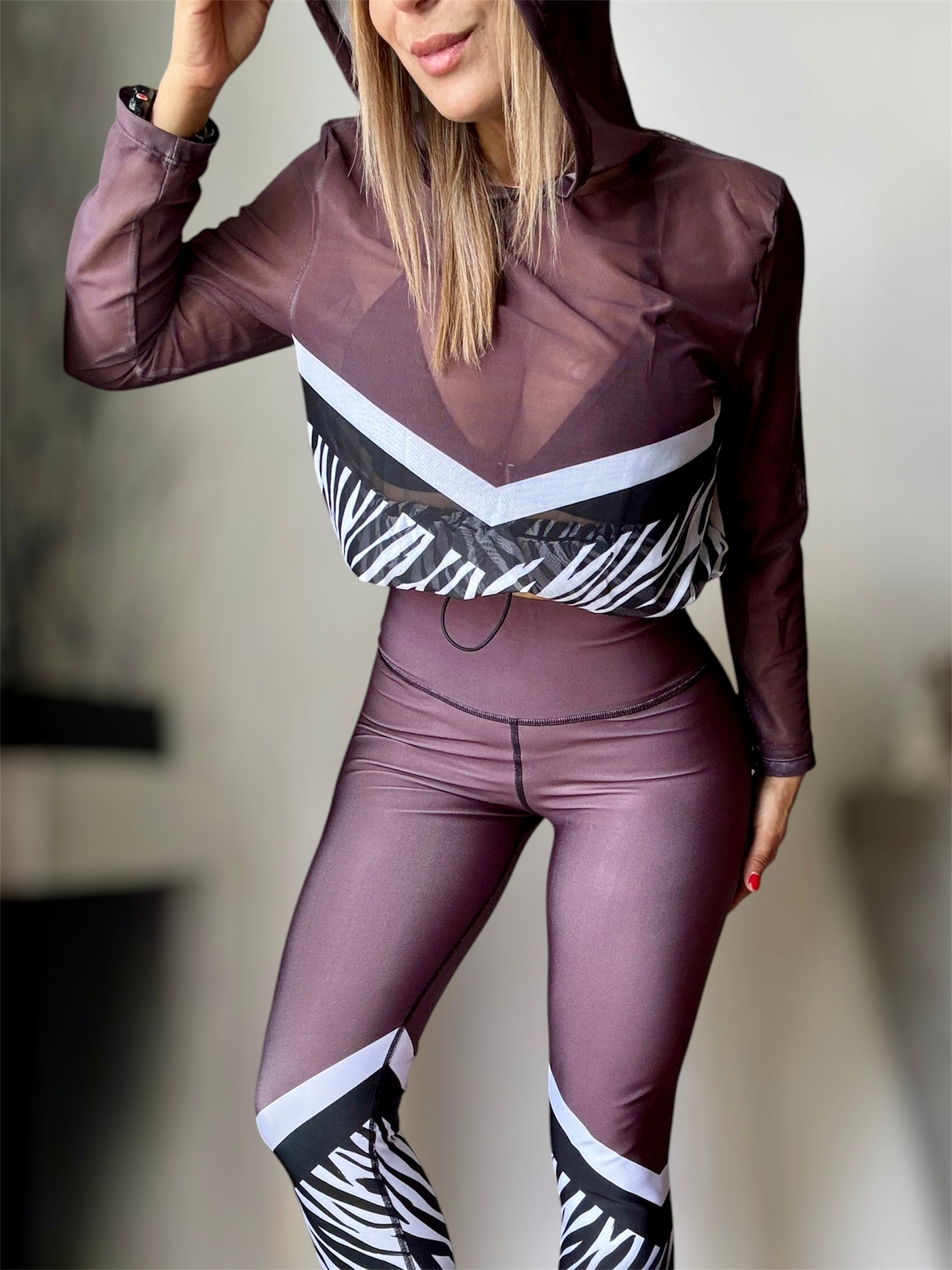 Sport Set Brown with zebra -Legging with mesh