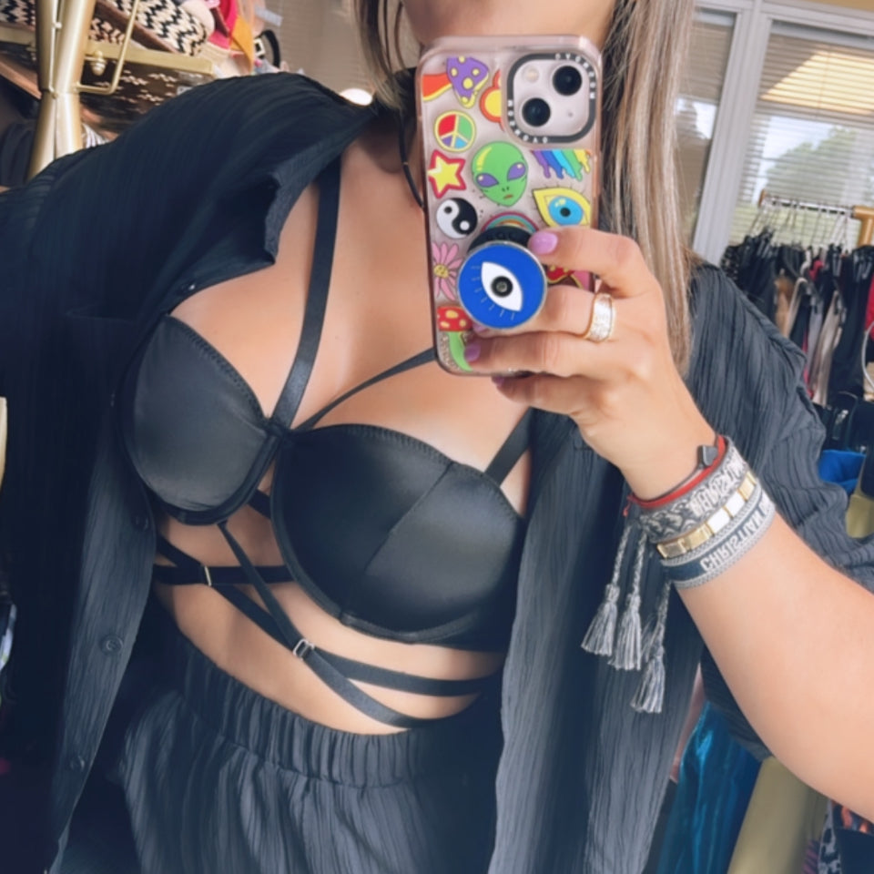 Strappy black crop top