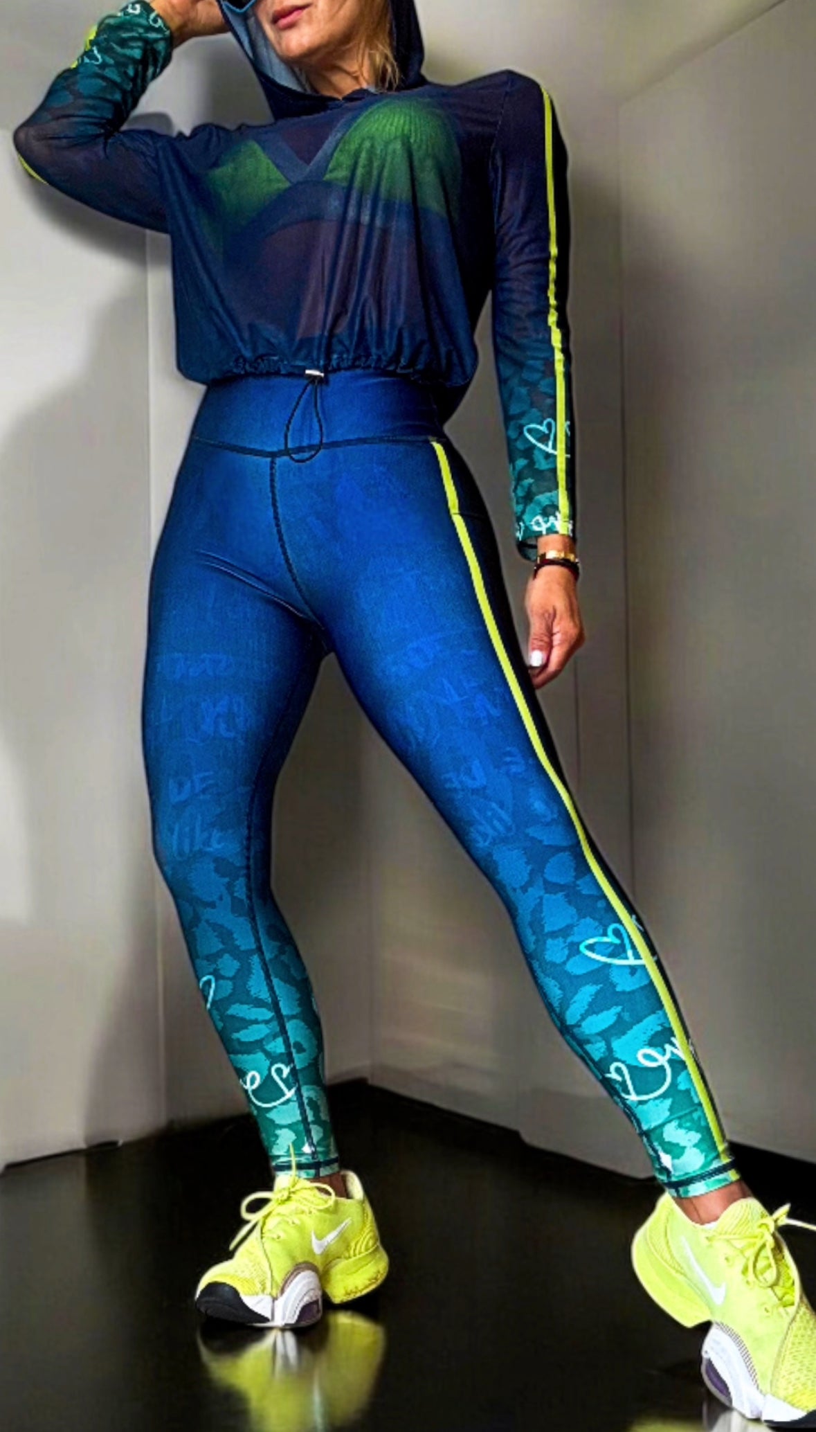Sport set Blue Navy and neón supplex - legging and Mesh