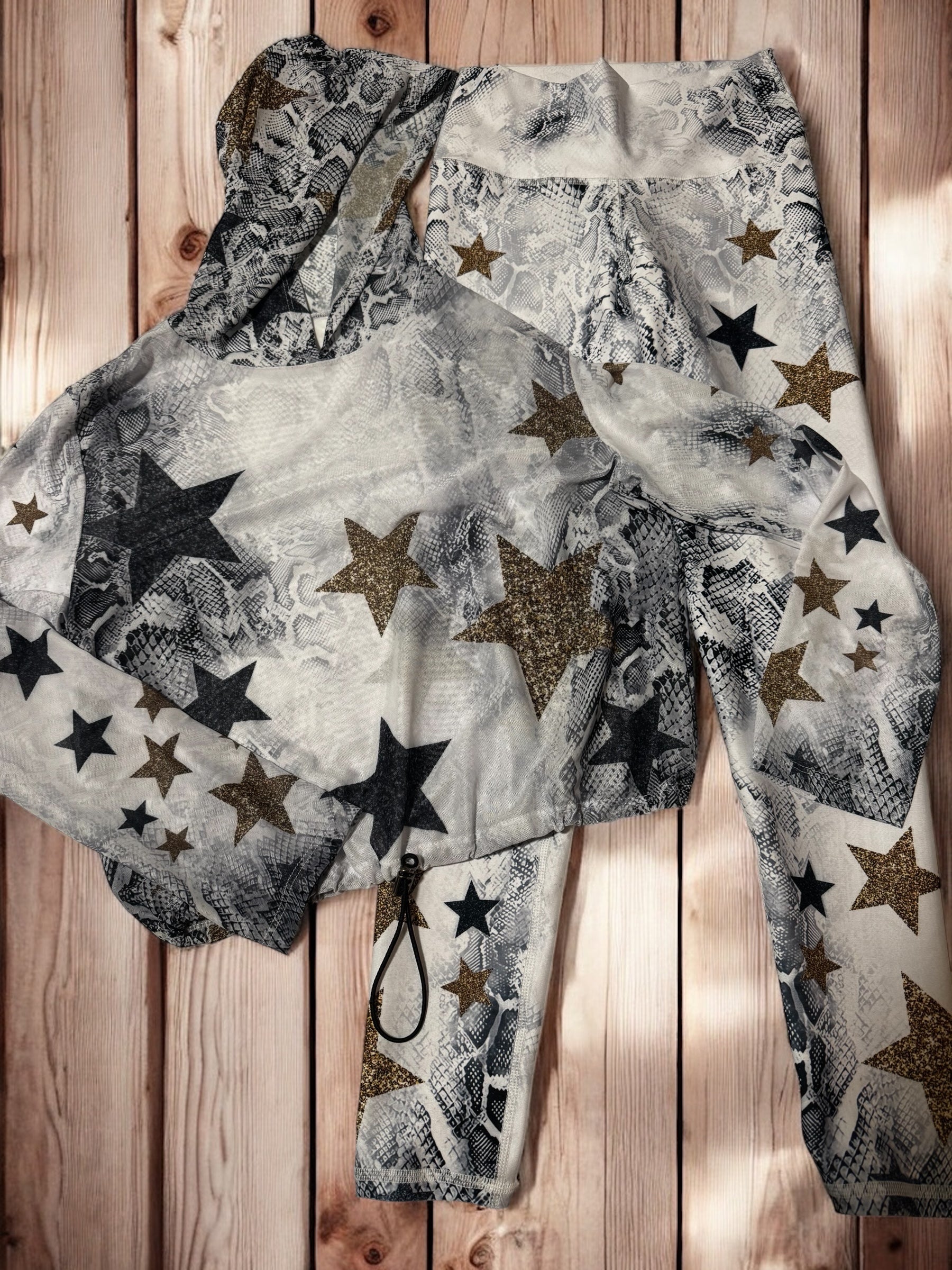 Sport Set white Snake with stars golg - legging and Mesh