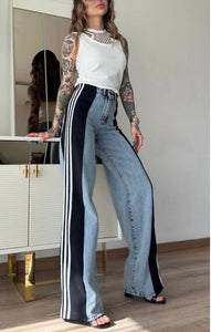 Denim pants with black and white stripes (Small)