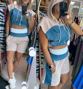 Set fashion Beige Short double waistband