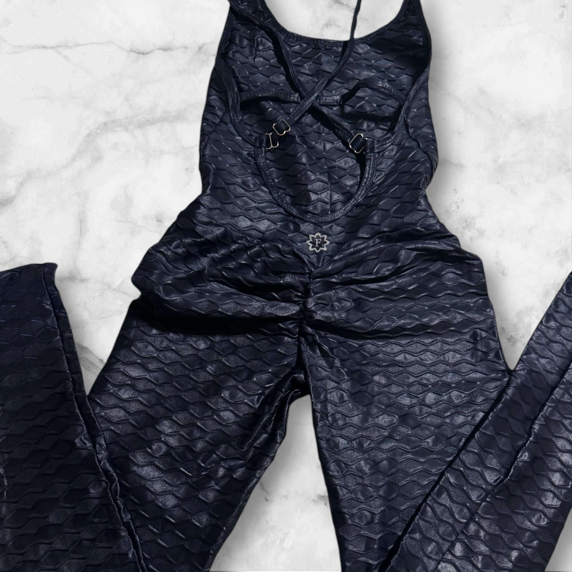 Textured glossy  Jumpsuit cross