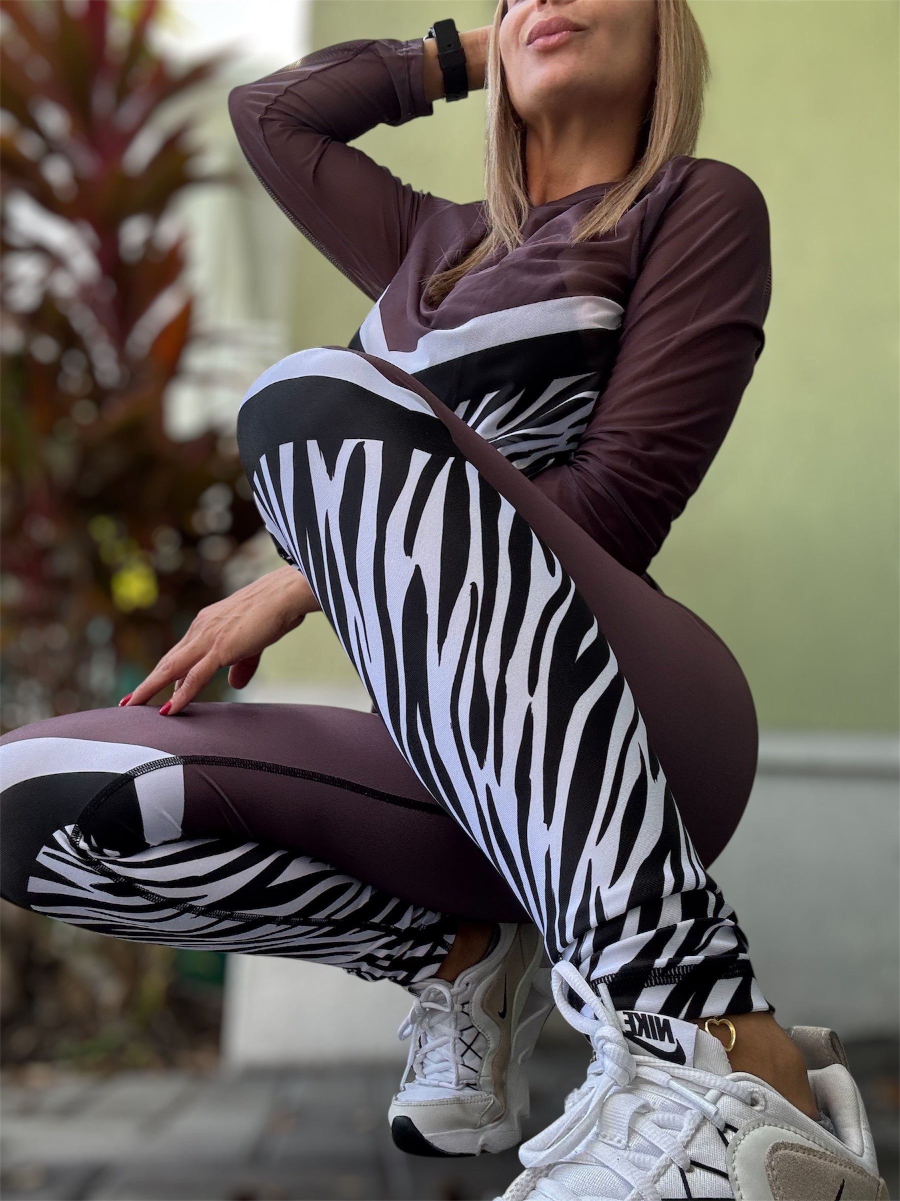 Sport Set Brown with zebra -Legging with mesh