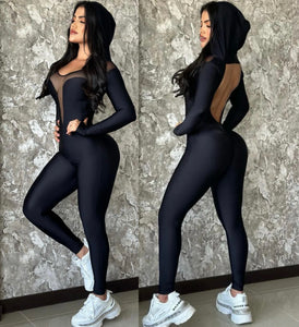 Jumpsuit hood black with crunche and transparency (Medium)