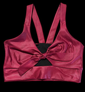 Bow crop top leather effect olympic