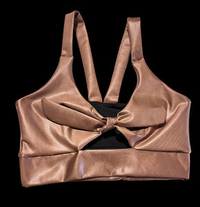 Bow crop top leather effect olympic