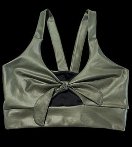 Bow crop top leather effect olympic