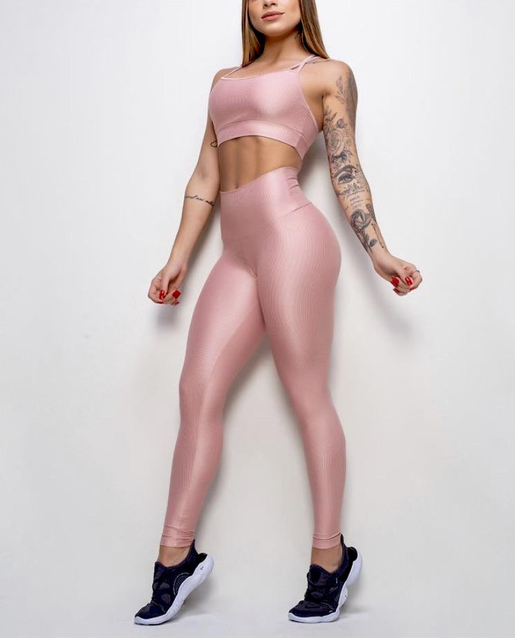 pastel pink color leggings effect leather basic