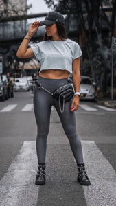 Dark gray leggings effect leather basic