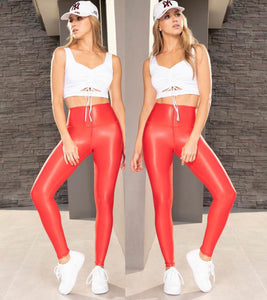 Legginsg red effect leather with zipper