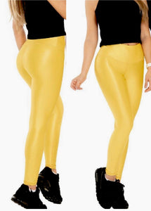 Yellow color leggings effect leather basic