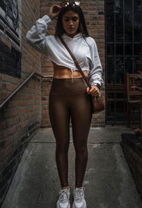 Brown color legging effect leather basic