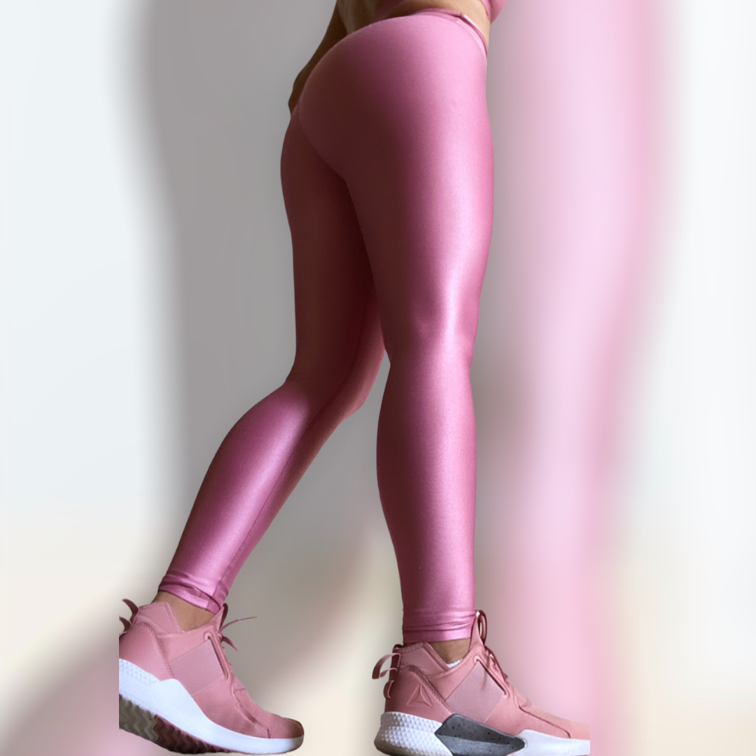 Rose copper color leggings effect leather basic