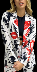 Blazer white print