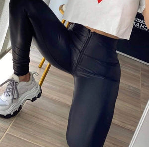 Black leather effect leggings with zipper