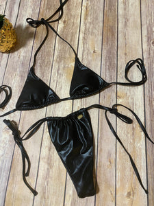 Sexy bikini swimsuit leather effect