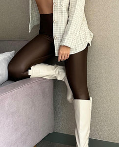 Brown color legging effect leather basic