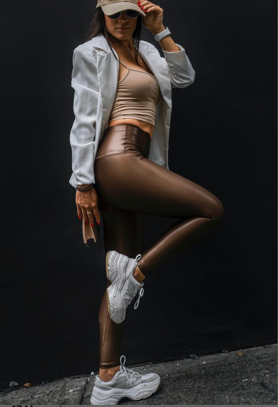 Brown color legging effect leather basic