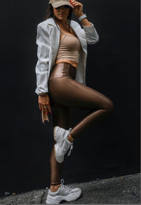Brown color legging effect leather basic