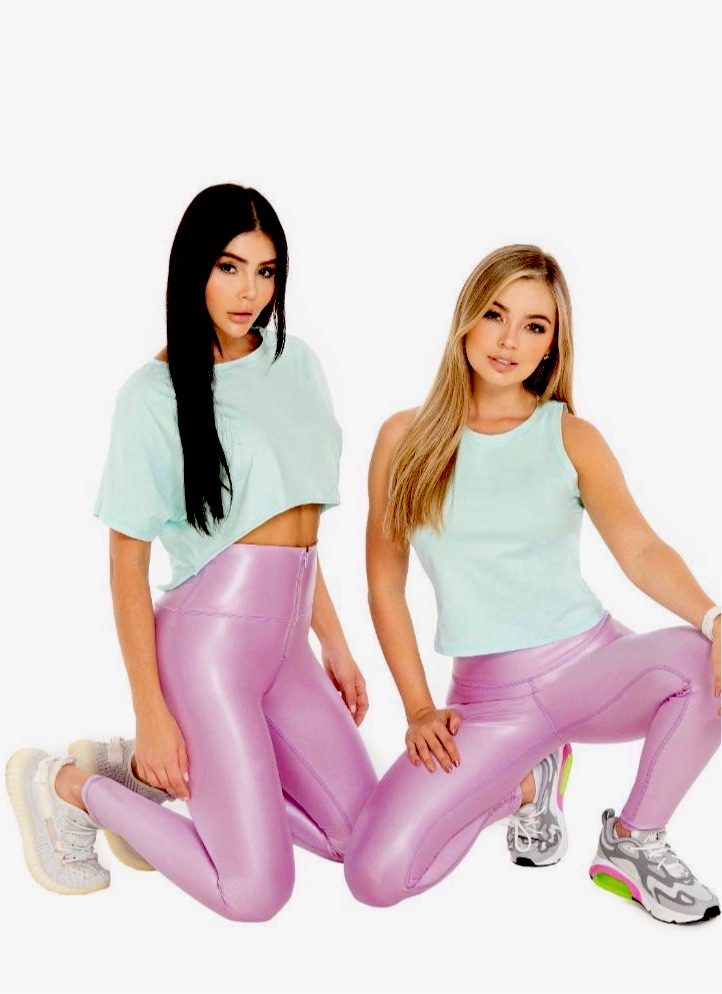 Light orchid leggings effect leather with zipper