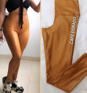 golden coffee color leggings effect leather with zipper