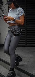 Dark gray leggings effect leather basic