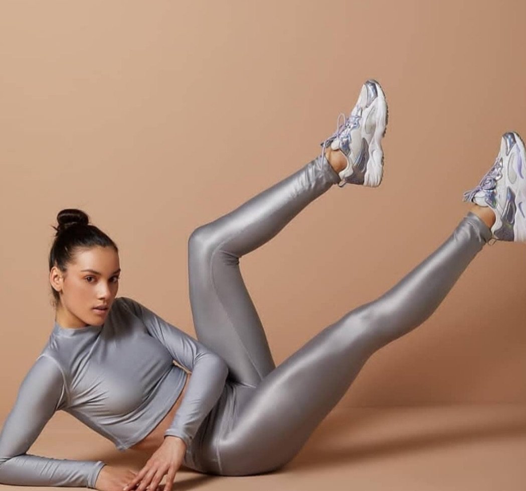 silver color Leggings effect leather basic