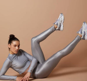 silver color Leggings effect leather basic