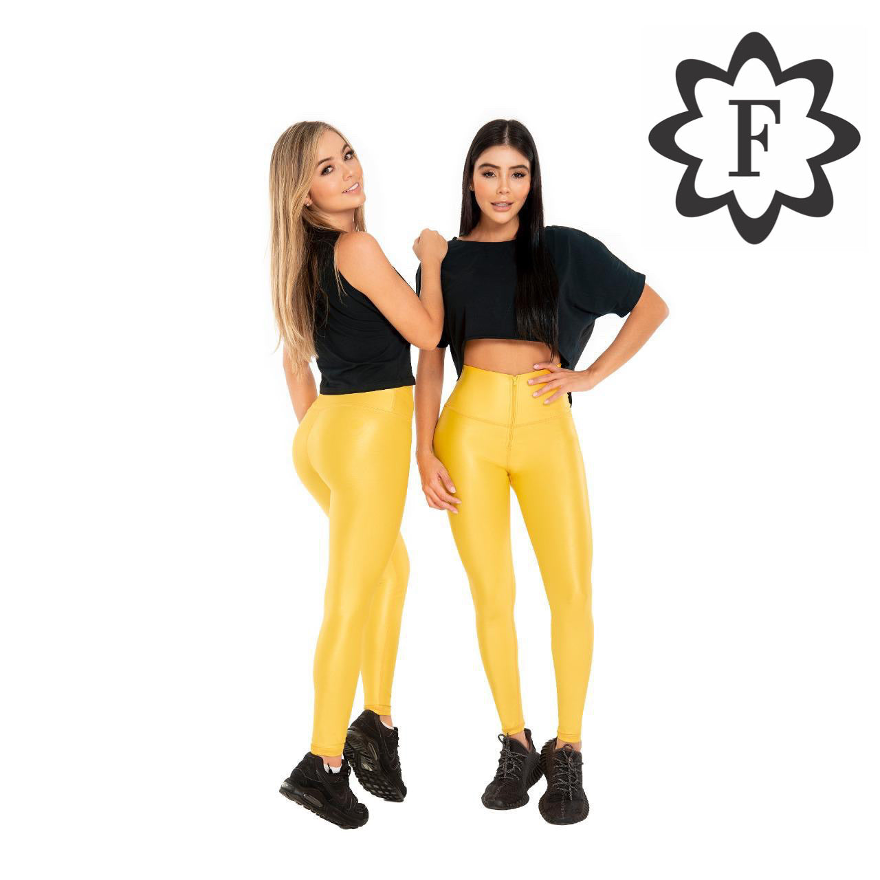 Yellow color leggings effect leather basic