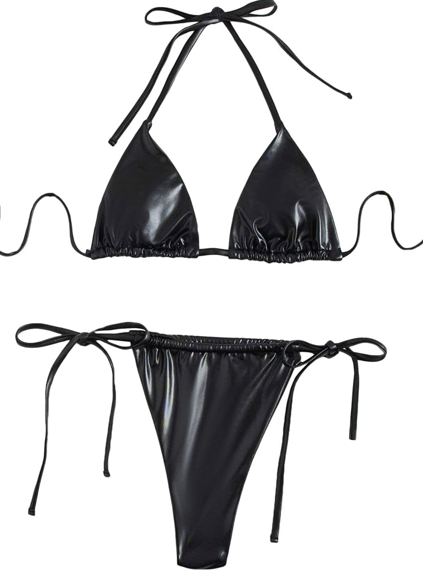 Sexy bikini swimsuit leather effect