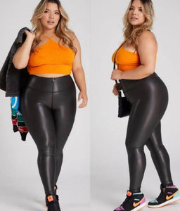 Large leather effect leggings with zipper