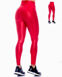 Red color leggings effect leather básic