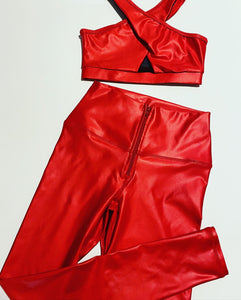 Legginsg red effect leather with zipper