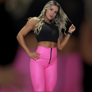 Legginsg fuchsia color effect leather with zipper
