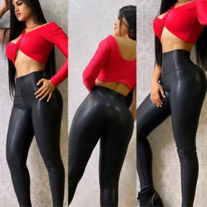 Black leather effect leggings with zipper – Swimwear and