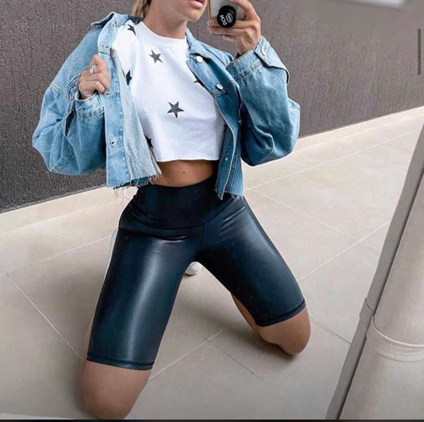 Black color biker effect leather