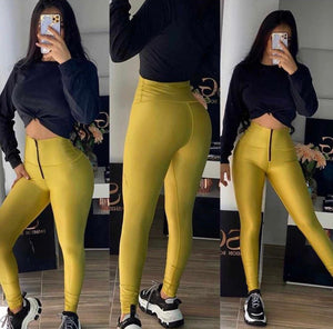 Gold legginsg effect leather with zipper