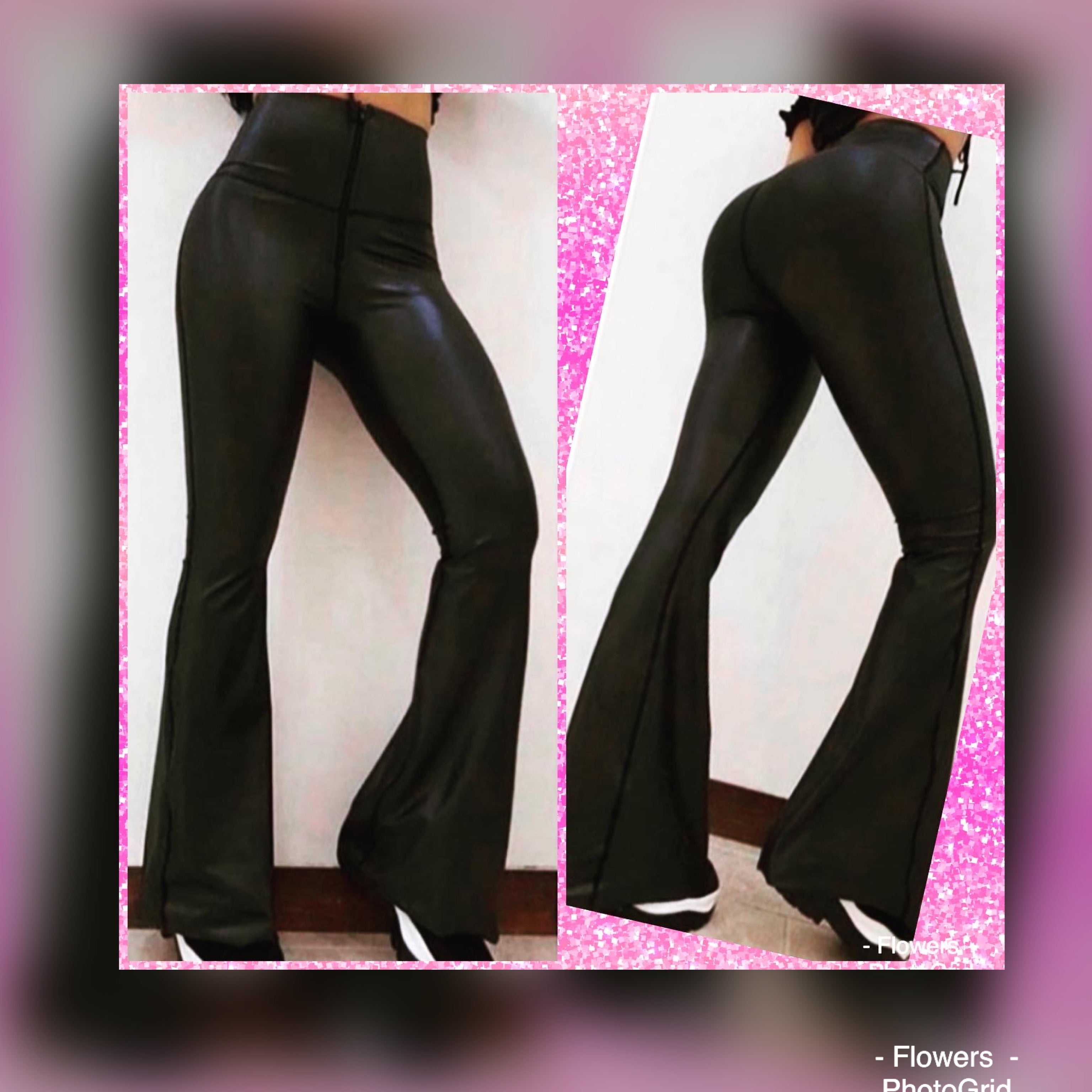 wide boot leather effect leggings with zipper