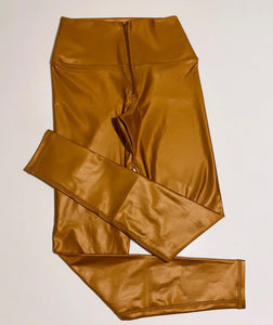 golden coffee color leggings effect leather with zipper