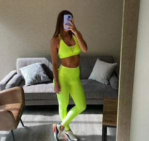 yellow neon color Leggings effect leather