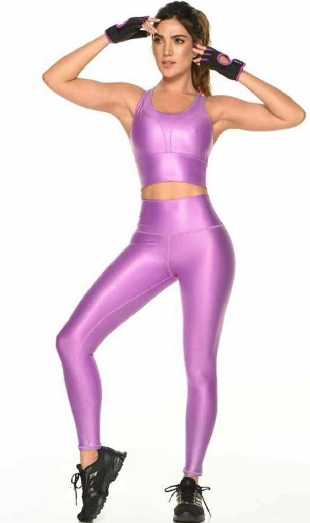 Lilac color leggings effect leather basic