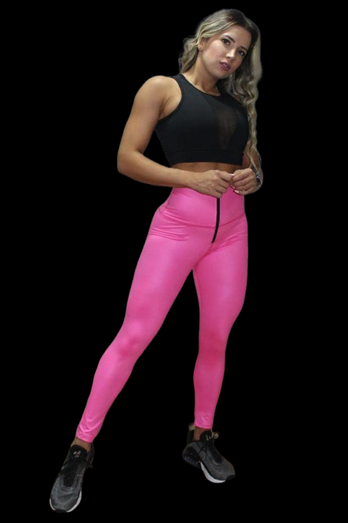 Legginsg fuchsia color effect leather with zipper