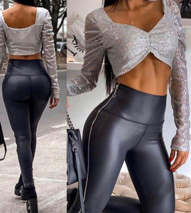Casual leather leggings closure of the sides